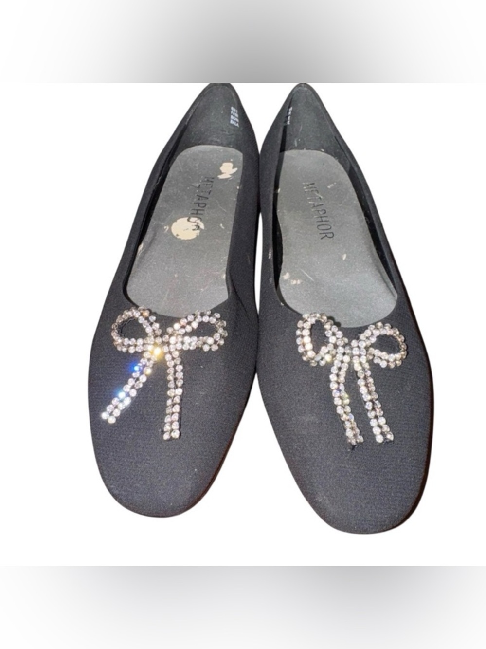 Metaphor Women’s Size 7M Black Rhinestone Bow Flats Dress Shoes Hepburn
